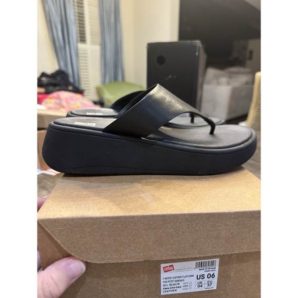 Fitflop F-MODE Leather Flatform Toe-Post Sandals‎ Black Size 6 - Picture 7 of 12